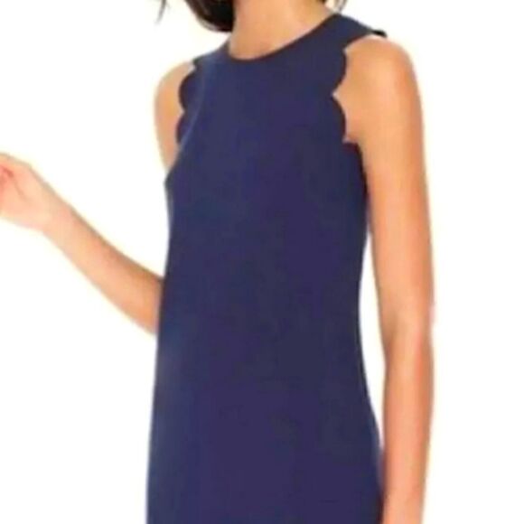 J CREW Scalloped Navy Sheath Sleeveless Dress Sz 0 - Picture 3 of 11